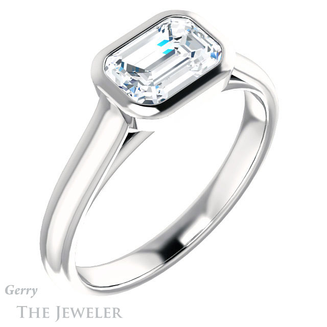Emerald Cut Forever One Moissanite Engagement Ring #GTJ1065-emerald-fb-w 4 Emerald Cut Forever Brilliant Moissanite Engagement Ring #GTJ1065-emerald-fb-w