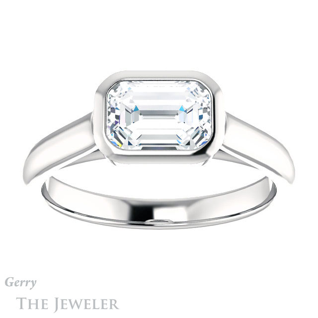 Emerald Cut Forever One Moissanite Engagement Ring #GTJ1065-emerald-fb-w 1 Emerald Cut Forever Brilliant Moissanite Engagement Ring #GTJ1065-emerald-fb-w