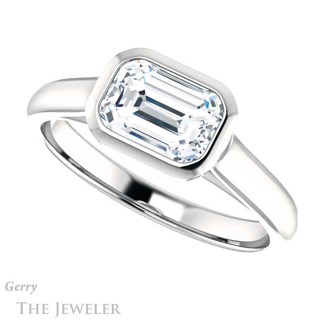 Emerald Cut Forever One Moissanite Engagement Ring #GTJ1065-emerald-fb-w 5 Emerald Cut Forever Brilliant Moissanite Engagement Ring #GTJ1065-emerald-fb-w