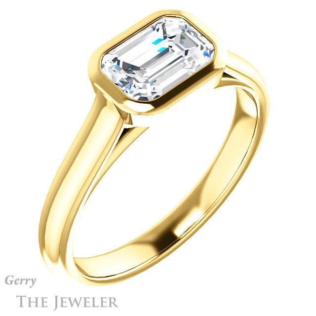 Emerald Cut Forever One Moissanite Engagement Ring #GTJ1065-emerald-fb-y 4 Emerald Cut Forever Brilliant Moissanite Engagement Ring #GTJ1065-emerald-fb-y