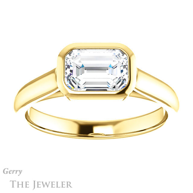 Emerald Cut Forever One Moissanite Engagement Ring #GTJ1065-emerald-fb-y 1 Emerald Cut Forever Brilliant Moissanite Engagement Ring #GTJ1065-emerald-fb-y