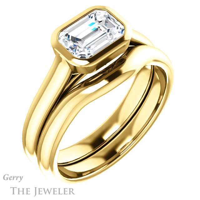 Emerald Cut Forever One Moissanite Engagement Ring #GTJ1065-emerald-fb-y 6 Emerald Cut Forever Brilliant Moissanite Engagement Ring #GTJ1065-emerald-fb-y