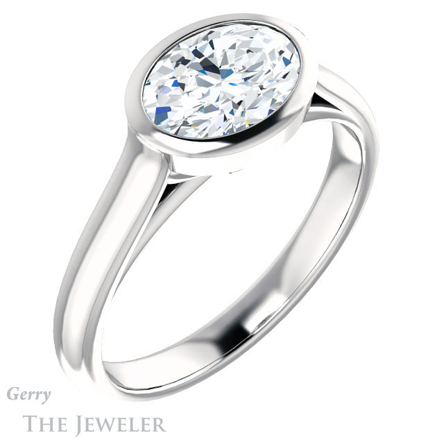 Oval Shaped Forever One Moissanite Engagement Ring #GTJ1065-oval-fo-w