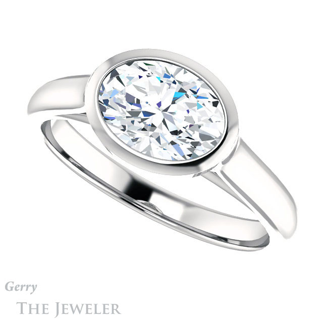 Oval Shaped Forever One Moissanite Engagement Ring #GTJ1065-oval-fo-w