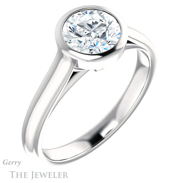 Round Cut Forever One Moissanite Engagement Ring #GTJ1065-round-fo-w 4 Round Cut Forever One Moissanite Engagement Ring #GTJ1065-round-fo-w