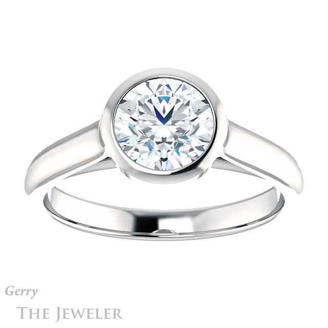 Round Cut Forever One Moissanite Engagement Ring #GTJ1065-round-fo-w 1 Round Cut Forever One Moissanite Engagement Ring #GTJ1065-round-fo-w