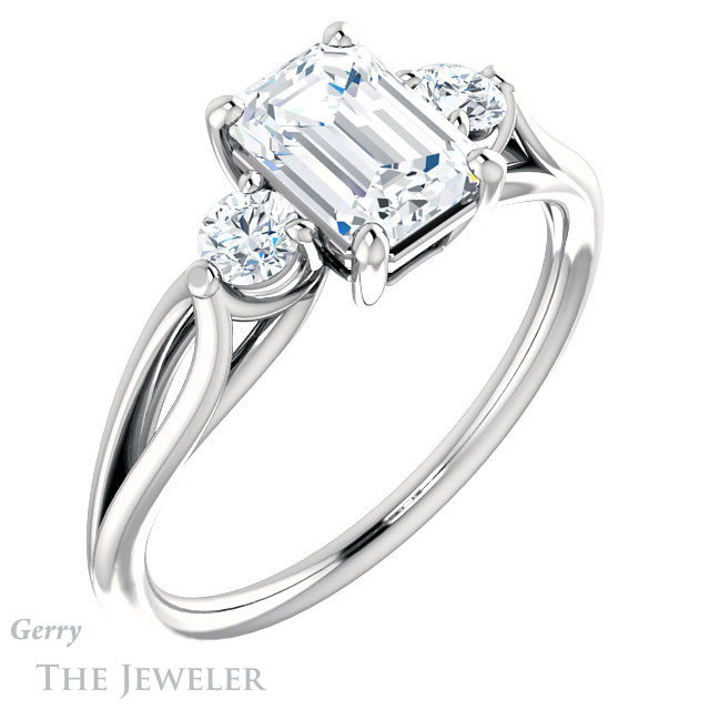 Emerald Cut Forever Brilliant Moissanite Engagement Ring #GTJ1066-emerald-fb-w