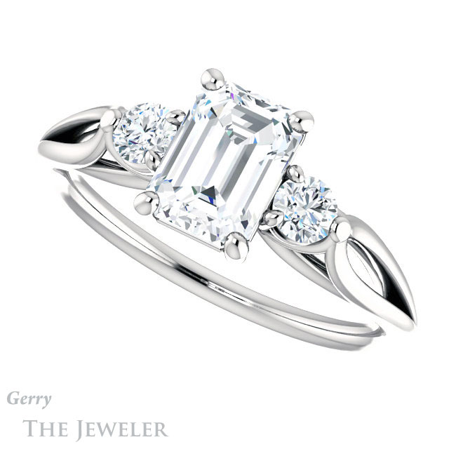 Emerald Cut Forever Brilliant Moissanite Engagement Ring #GTJ1066-emerald-fb-w