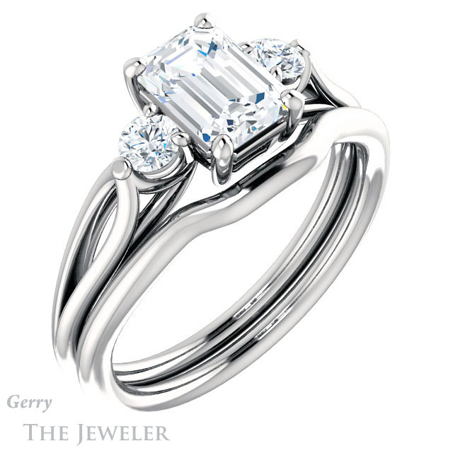 Emerald Cut Forever Brilliant Moissanite Engagement Ring #GTJ1066-emerald-fb-w