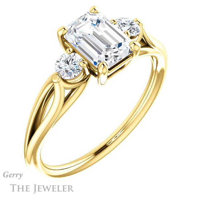 Emerald Cut Forever Brilliant Moissanite Engagement Ring #GTJ1066-emerald-fb-y