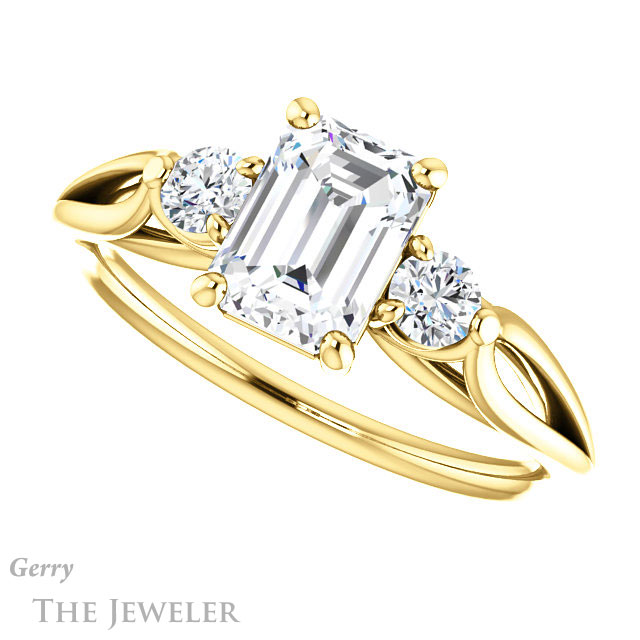 Emerald Cut Forever Brilliant Moissanite Engagement Ring #GTJ1066-emerald-fb-y