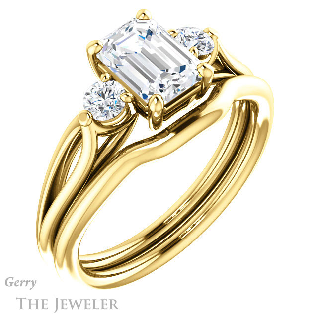 Emerald Cut Forever Brilliant Moissanite Engagement Ring #GTJ1066-emerald-fb-y