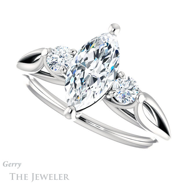 Marquise Cut Forever Brilliant Moissanite Engagement Ring #GTJ1066-marquise-fb-w