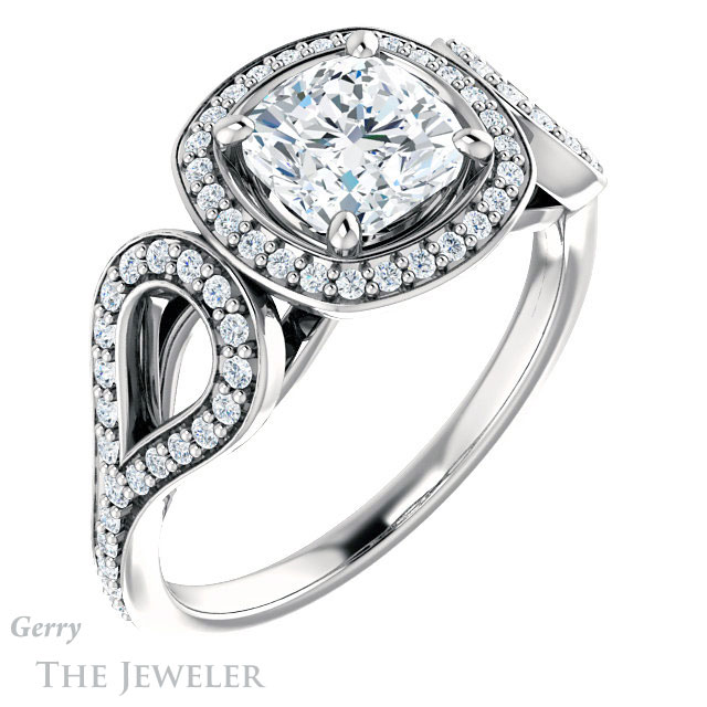 Cushion Cut Forever One Moissanite Engagement Ring #GTJ1068-cushion-fo-w | Gerry The Jeweler Cushion Cut Forever One Moissanite Engagement Ring #GTJ1068-cushion-fo-w