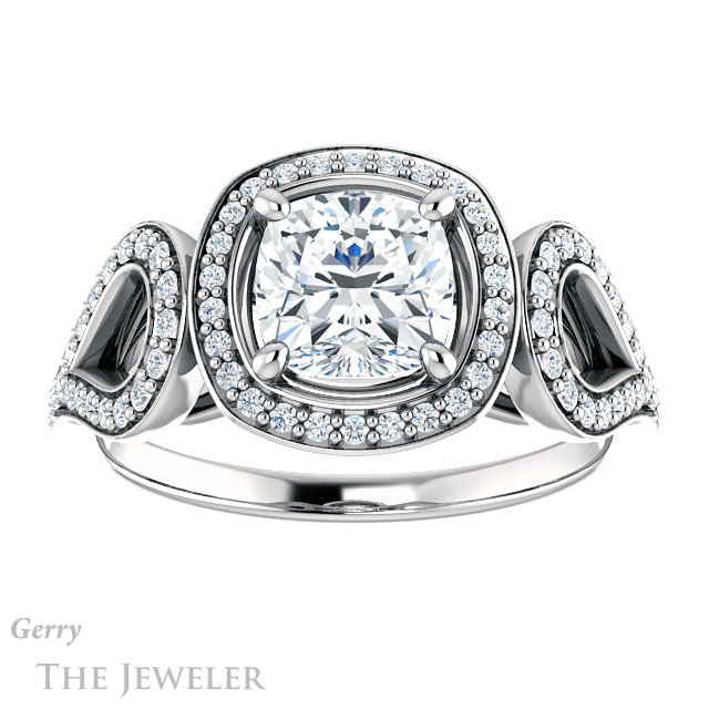 Cushion Cut Forever One Moissanite Engagement Ring #GTJ1068-cushion-fo-w | Gerry The Jeweler Cushion Cut Forever One Moissanite Engagement Ring #GTJ1068-cushion-fo-w