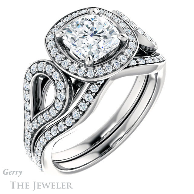 Cushion Cut Forever One Moissanite Engagement Ring #GTJ1068-cushion-fo-w | Gerry The Jeweler Cushion Cut Forever One Moissanite Engagement Ring #GTJ1068-cushion-fo-w