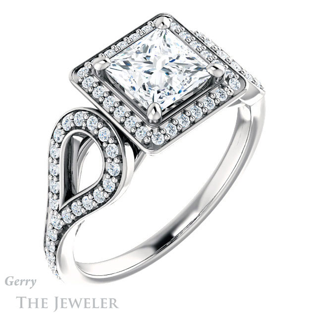 Princess Cut Forever One Moissanite Engagement Ring #GTJ1068-square-fo-w | Gerry The Jeweler Princess Cut Forever One Moissanite Engagement Ring #GTJ1068-square-fo-w