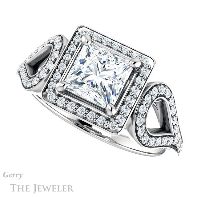 Princess Cut Forever One Moissanite Engagement Ring #GTJ1068-square-fo-w | Gerry The Jeweler Princess Cut Forever One Moissanite Engagement Ring #GTJ1068-square-fo-w