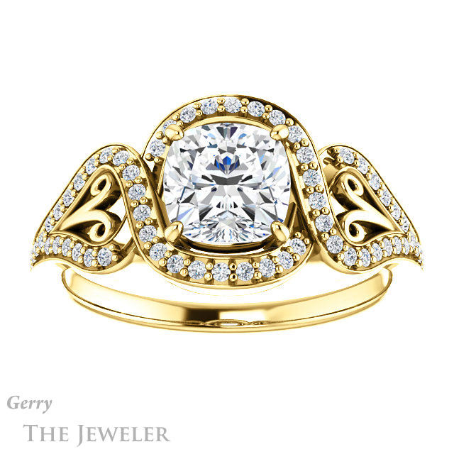 Cushion Cut Forever One Moissanite Engagement Ring #GTJ1069-cushion-fo-y