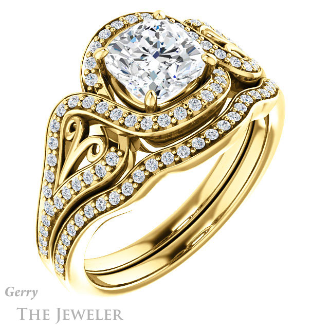 Cushion Cut Forever One Moissanite Engagement Ring #GTJ1069-cushion-fo-y