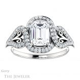 Emerald Cut Forever One Moissanite Engagement Ring #GTJ1069-emerald-fb-w 1 Emerald Cut Forever Brilliant Moissanite Engagement Ring #GTJ1069-emerald-fb-w