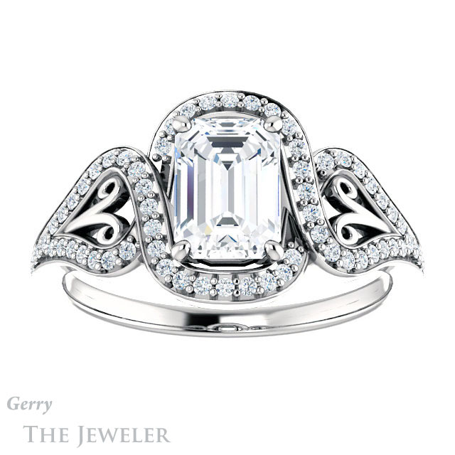Emerald Cut Forever One Moissanite Engagement Ring #GTJ1069-emerald-fb-w 1 Emerald Cut Forever Brilliant Moissanite Engagement Ring #GTJ1069-emerald-fb-w