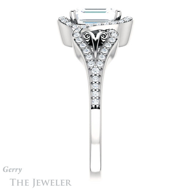 Emerald Cut Forever One Moissanite Engagement Ring #GTJ1069-emerald-fb-w 3 Emerald Cut Forever Brilliant Moissanite Engagement Ring #GTJ1069-emerald-fb-w