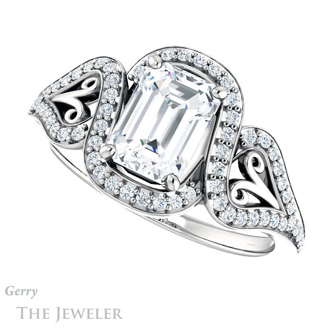 Emerald Cut Forever One Moissanite Engagement Ring #GTJ1069-emerald-fb-w 5 Emerald Cut Forever Brilliant Moissanite Engagement Ring #GTJ1069-emerald-fb-w