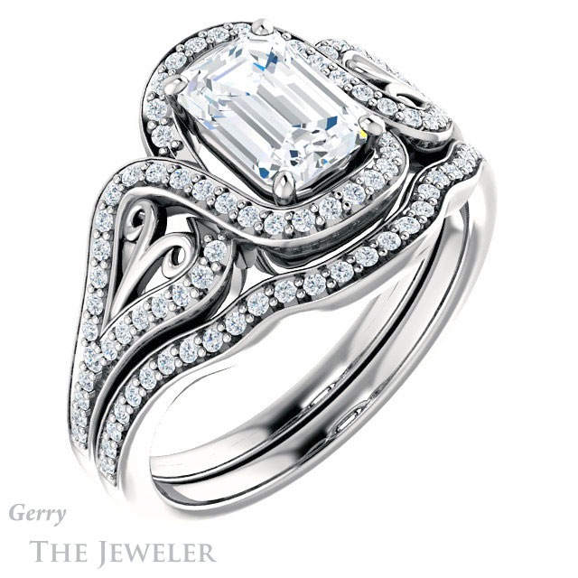 Emerald Cut Forever One Moissanite Engagement Ring #GTJ1069-emerald-fb-w 6 Emerald Cut Forever Brilliant Moissanite Engagement Ring #GTJ1069-emerald-fb-w