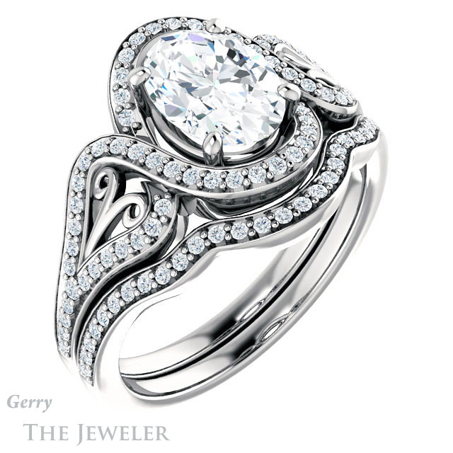 Oval Shaped Forever One Moissanite Engagement Ring #GTJ1069-oval-fo-w 6 Oval Shaped Forever One Moissanite Engagement Ring #GTJ1069-oval-fo-w
