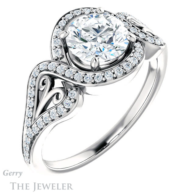 Round Cut Forever One Moissanite Engagement Ring #GTJ1069-round-fo-w