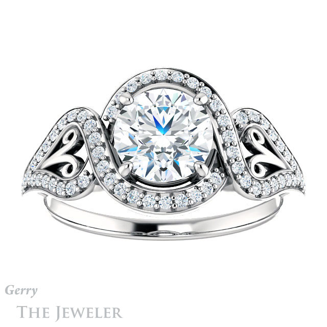 Round Cut Forever One Moissanite Engagement Ring #GTJ1069-round-fo-w