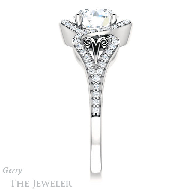 Round Cut Forever One Moissanite Engagement Ring #GTJ1069-round-fo-w