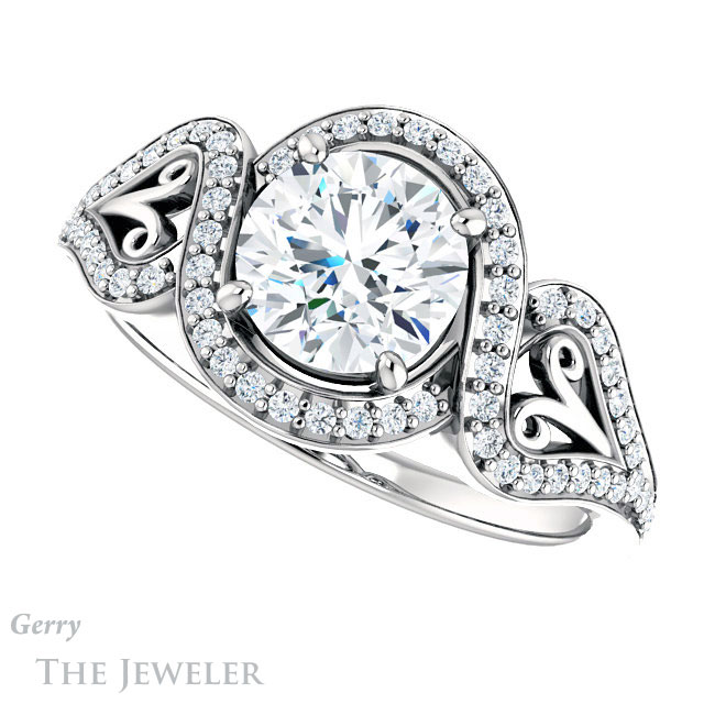 Round Cut Forever One Moissanite Engagement Ring #GTJ1069-round-fo-w