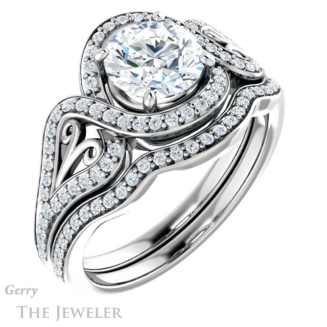 Round Cut Forever One Moissanite Engagement Ring #GTJ1069-round-fo-w