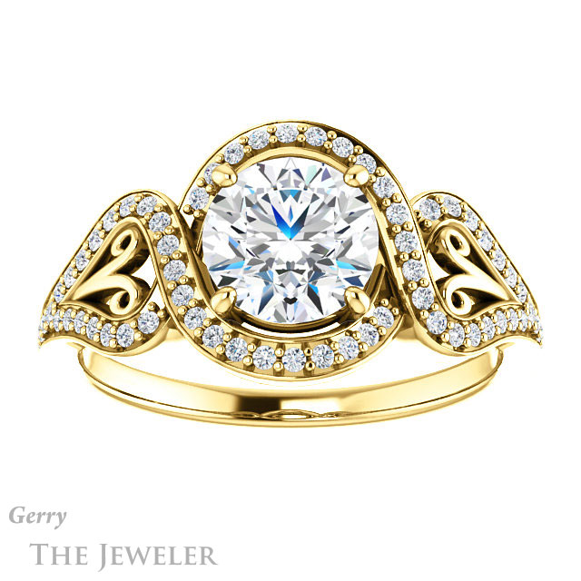 Round Cut Forever One Moissanite Engagement Ring #GTJ1069-round-fo-y