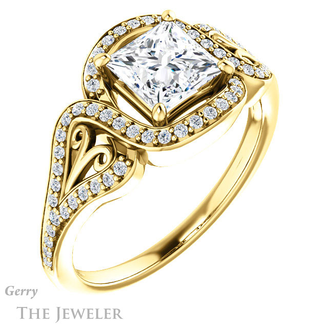 Princess Cut Forever One Moissanite Engagement Ring #GTJ1069-square-fo-y 4 Princess Cut Forever One Moissanite Engagement Ring #GTJ1069-square-fo-y
