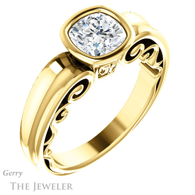 Cushion Cut Forever One Moissanite Engagement Ring #GTJ1070-cushion-fo-y 4 Cushion Cut Forever One Moissanite Engagement Ring #GTJ1070-cushion-fo-y