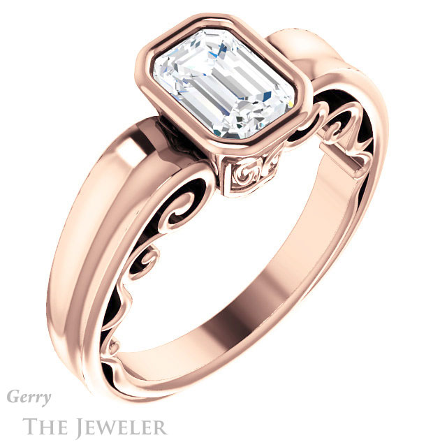 Emerald Cut Forever One Moissanite Engagement Ring #GTJ1070-emerald-fb-r 4 Emerald Cut Forever Brilliant Moissanite Engagement Ring #GTJ1070-emerald-fb-r