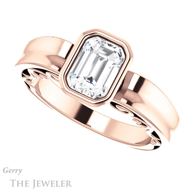 Emerald Cut Forever One Moissanite Engagement Ring #GTJ1070-emerald-fb-r 5 Emerald Cut Forever Brilliant Moissanite Engagement Ring #GTJ1070-emerald-fb-r