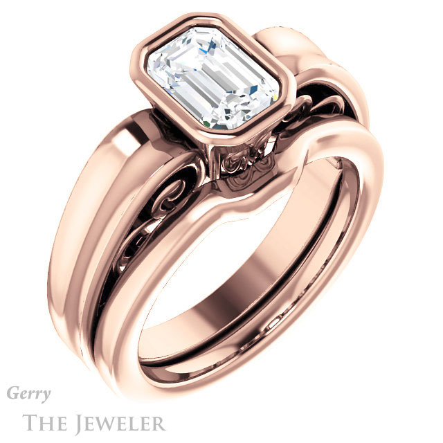 Emerald Cut Forever One Moissanite Engagement Ring #GTJ1070-emerald-fb-r 6 Emerald Cut Forever Brilliant Moissanite Engagement Ring #GTJ1070-emerald-fb-r