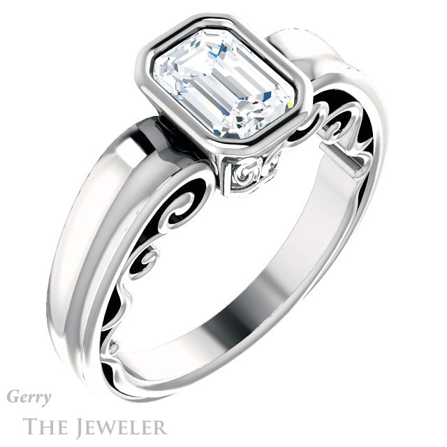 Emerald Cut Forever Brilliant Moissanite Engagement Ring #GTJ1070-emerald-fb-w