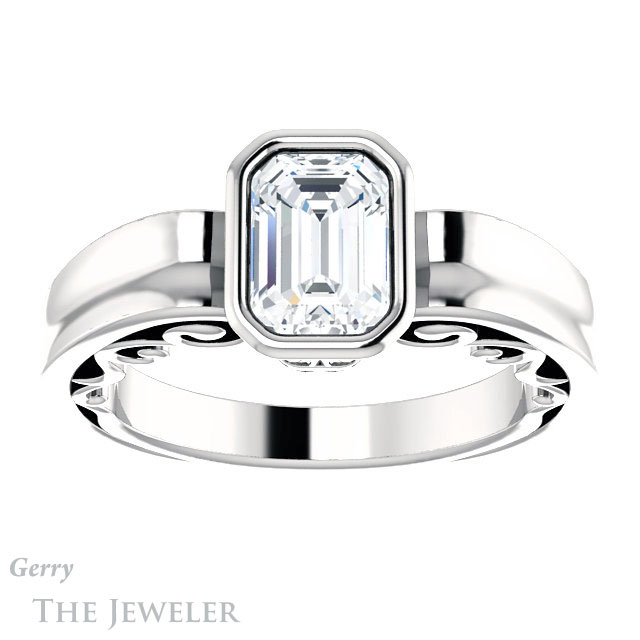 Emerald Cut Forever Brilliant Moissanite Engagement Ring #GTJ1070-emerald-fb-w