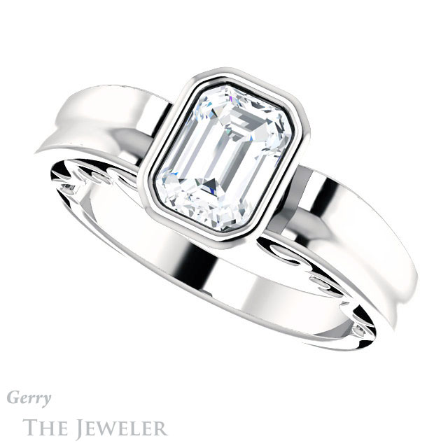 Emerald Cut Forever Brilliant Moissanite Engagement Ring #GTJ1070-emerald-fb-w