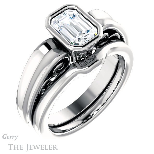 Emerald Cut Forever Brilliant Moissanite Engagement Ring #GTJ1070-emerald-fb-w