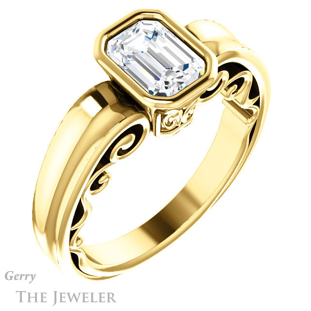 Emerald Cut Forever Brilliant Moissanite Engagement Ring #GTJ1070-emerald-fb-y