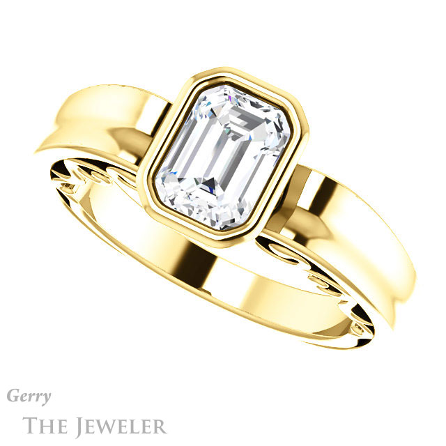 Emerald Cut Forever Brilliant Moissanite Engagement Ring #GTJ1070-emerald-fb-y