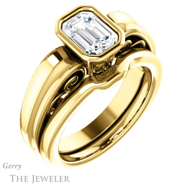 Emerald Cut Forever Brilliant Moissanite Engagement Ring #GTJ1070-emerald-fb-y