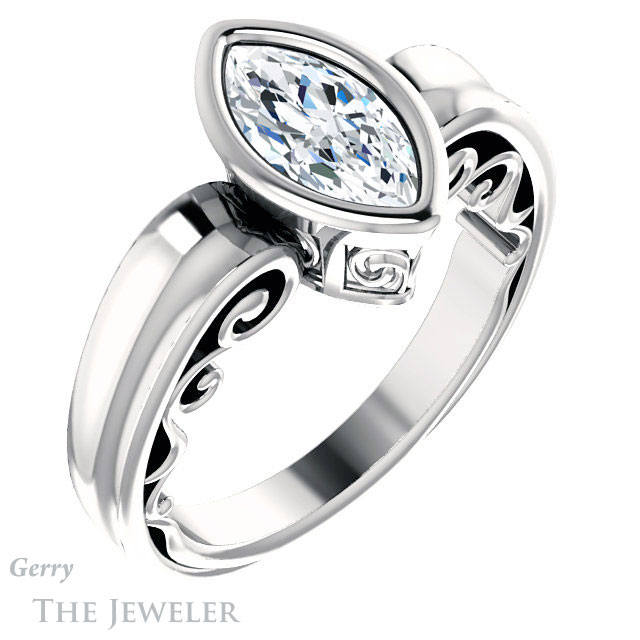 Marquise Cut Forever Brilliant Moissanite Engagement Ring #GTJ1070-marquise-fb-w