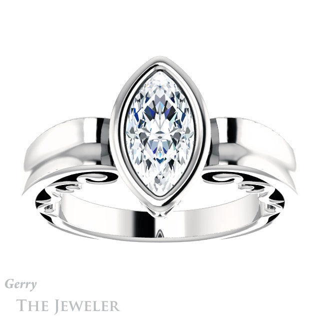 Marquise Cut Forever Brilliant Moissanite Engagement Ring #GTJ1070-marquise-fb-w